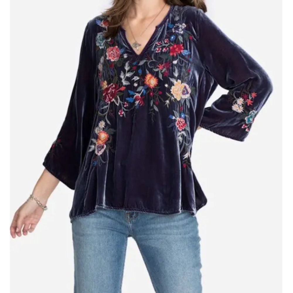 Johnny Was Pina Velvet Flutter Sleeve Top - Like New Condition